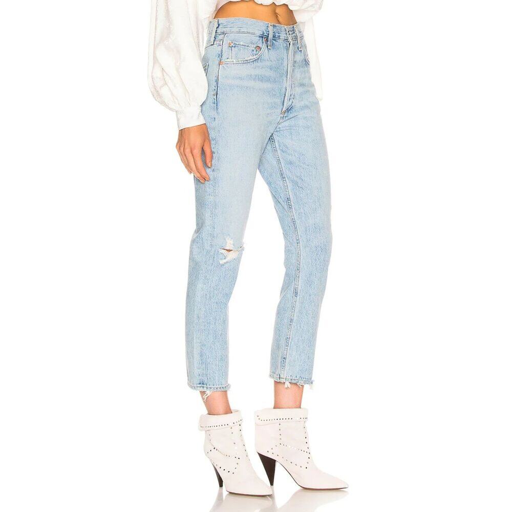 AGOLDE Riley High Rise Straight Leg Crop Shatter Wash Jeans Size 26 Distressed - Picture 13 of 16